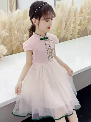 Girls' cheongsam dress summer 2021 New Chinese style Girl short sleeve foreign style princess dress puffy gauze skirt