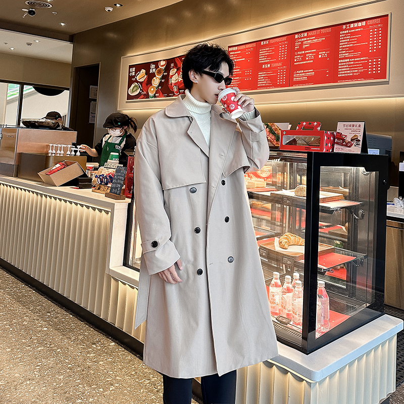Korean Style Men's Mid-Length Trench Coat, Trendy Loose-Fitting Over-The-Knee British Double-Breasted Jacket, Versatile Casual Coat for Spring and Autumn Korean Style Men's Mid-Length Trench Coat, Trendy Loose-Fitting Over-The-Knee British Double-Breasted Jacket, Versatile Casual Coat for Spring and Autumn