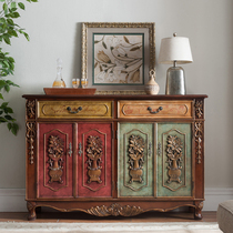 Eurostyle carved flower in door Xuanxuan cabinet red brown doorway wood shoe cabinet antique entrance roast lacquer Xuanguan Gate hall cabinet