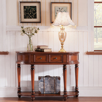Red wood color semi-circle Xuanguan Table Entry into the family Xuanguan Decorative Table Retro White Leaning Against Wall Table Mediterranean Blue Solid Wood Corridor Table