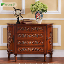 American semi-circle five bucket cabinet solid wood red wood color sculpted floras in the blue decoration corridor lockers foreign trade