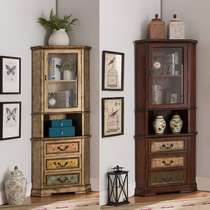 American retro corner cabinet champagne retro high cabinet solid wood wall corner cabinet Painted Dining Corner Cabinet