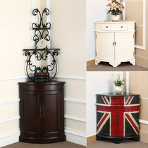 American Deep Curry Solid Wood Wall Corner Cabinet White Triangle Placed Cabinet Living Room Corner Cabinet Beige Corner Cabinet
