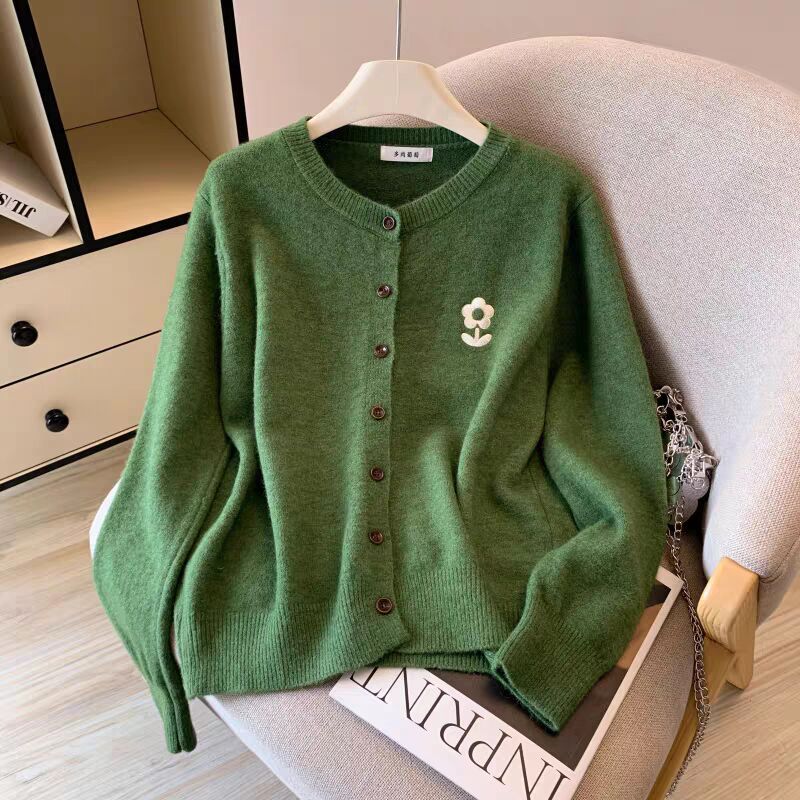 Korean-Style Green Floral Embroidered Long-Sleeve Knit Sweater Women's Autumn Niche Versatile Casual Cardigan Jacket Korean-Style Green Floral Embroidered Long-Sleeve Knit Sweater Women's Autumn Niche Versatile Casual Cardigan Jacket