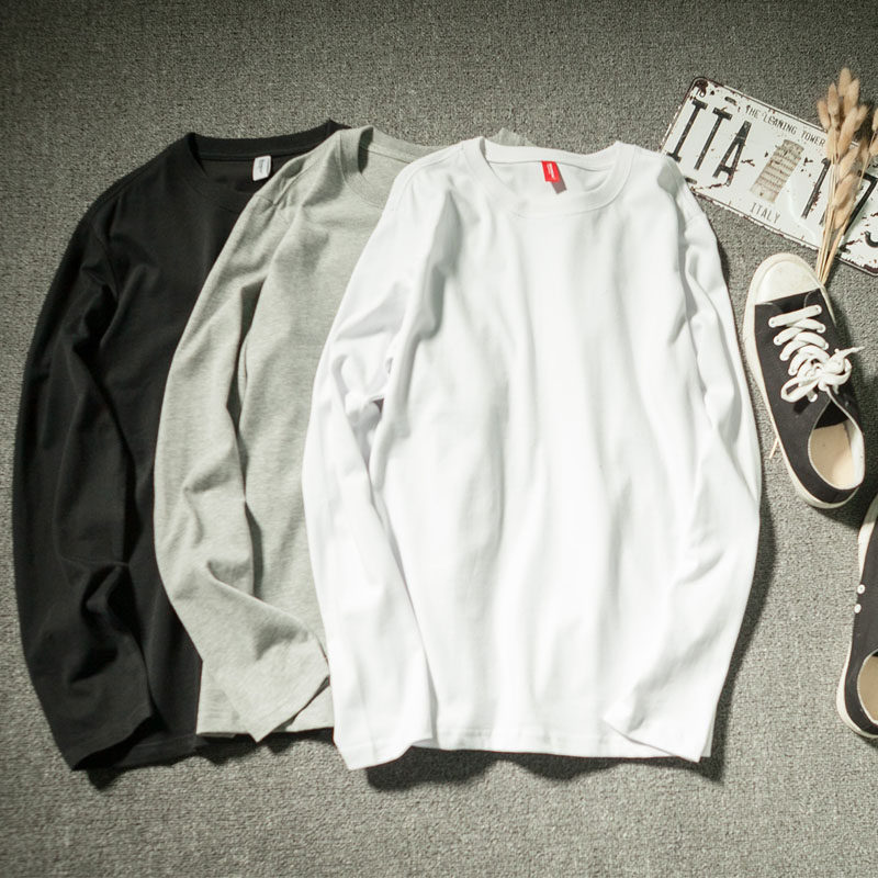 男装纯色圆领打底衫春季内搭体恤衫青少年潮流纯棉长袖T恤基本款