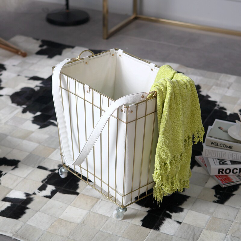 Eurostyle modern home bedroom leather Leather Metal Dirty Laundry Basket clothes Miscellaneous Finishing Basket Living-room Hem