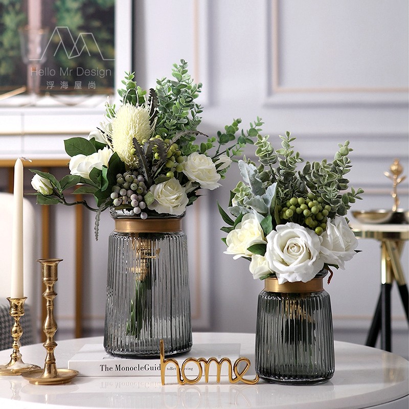 Eurostyle light and luxurious glass vase-like interboard floral living room dining hall emulation floral floral designer flower-flower designer pendulum pieces