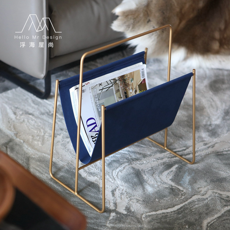 Modern European leather living room bedroom table storage basket books and newspaper rack rack Nordic floor-to-ceiling small bookshelf magazine rack