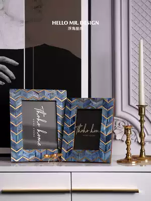 India imported cow bone photo frame 6 inch 7 inch geometric stripes retro decorative photo frame image frame modern desktop decoration design