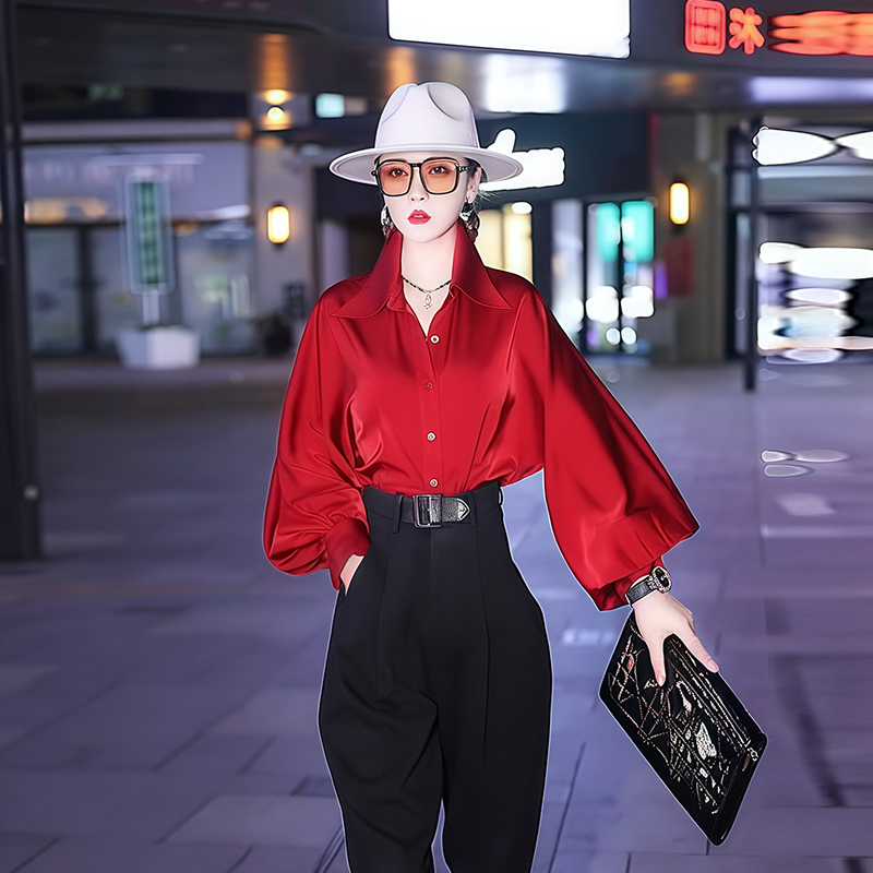 Early Autumn Red Shirt 2026 New Style Women's Unique and Chic Top with a Sense of Design, Niche and Stylish, Age-Reducing Autumn Clothing Early Autumn Red Shirt 2026 New Style Women's Unique and Chic Top with a Sense of Design, Niche and Stylish, Age-Reducing Autumn Clothing