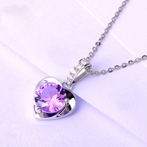 Necklace female S925 silver amethyst simple love pendant choker jewelry to give girlfriends birthday gift