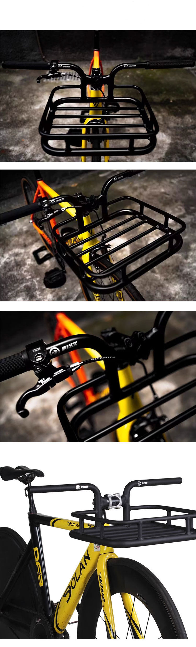 PIZZ Bicycle Basket with Handlebars, Aluminum,Fixie, Panniers