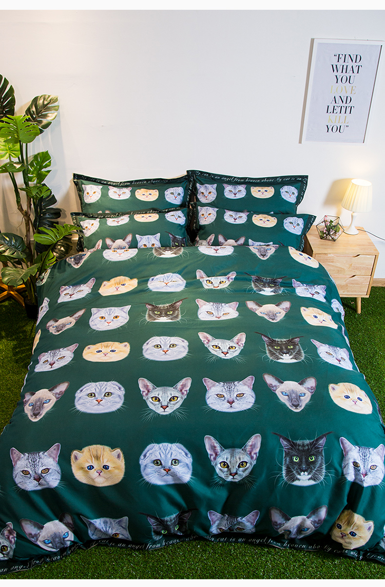 Tide thương hiệu mèo bông giường ngủ ở một gia đình bốn 1,5m phim hoạt hình bông thời trang gia đình dễ thương mèo bốn chăn - Bộ đồ giường bốn mảnh gối chăn
