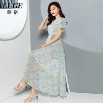 2021 new short sleeve floral dress female summer thin chiffon French long round neck temperament gentle wind long skirt