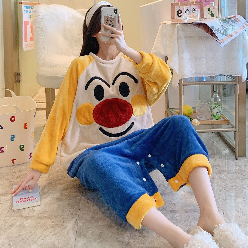 Coral velvet dress female winter plus thickening cartoon and pajamas female autumn winter home clothes can be worn outside