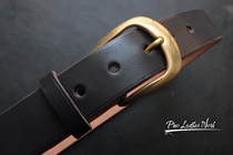 Handmade Japanese black Zhaonan saddle leather belt Japan Zhaonan tea core Italian brass belt buckle 35mm