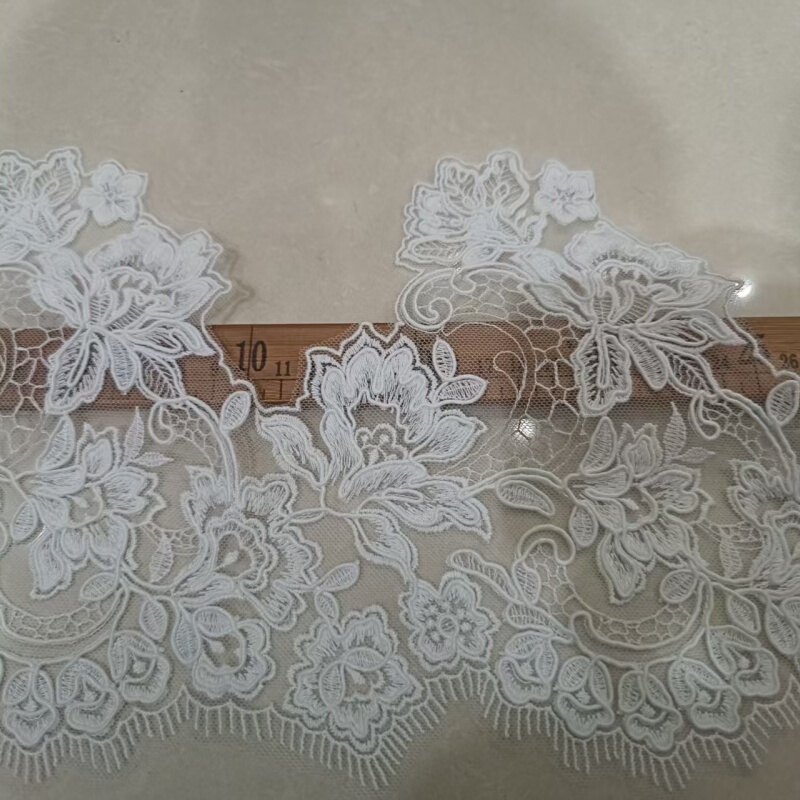 Matte White Embroidered Dragon Bone Lace Trim 20cm Wide, Three-Dimensional, High-End Quality