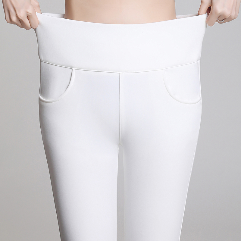 High-Waisted White Fleece-Lined Leggings for Women, Slim Fit, 2023 Autumn and Winter New Style, Slimming, Warm Cotton Pants, Skinny Long Pants