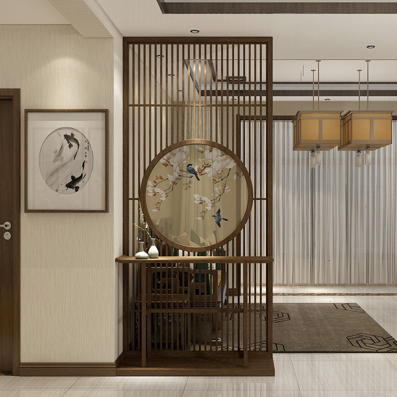 Screen partition living room solid wood into the entrance partition Chinese-style mortise and tenon hollow decoration through the top partition wall entrance table