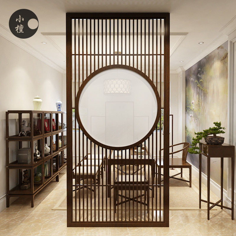 Custom solid wood porch decorative screen partition living room hallway modern new Chinese style through the top solid wood fence hollow