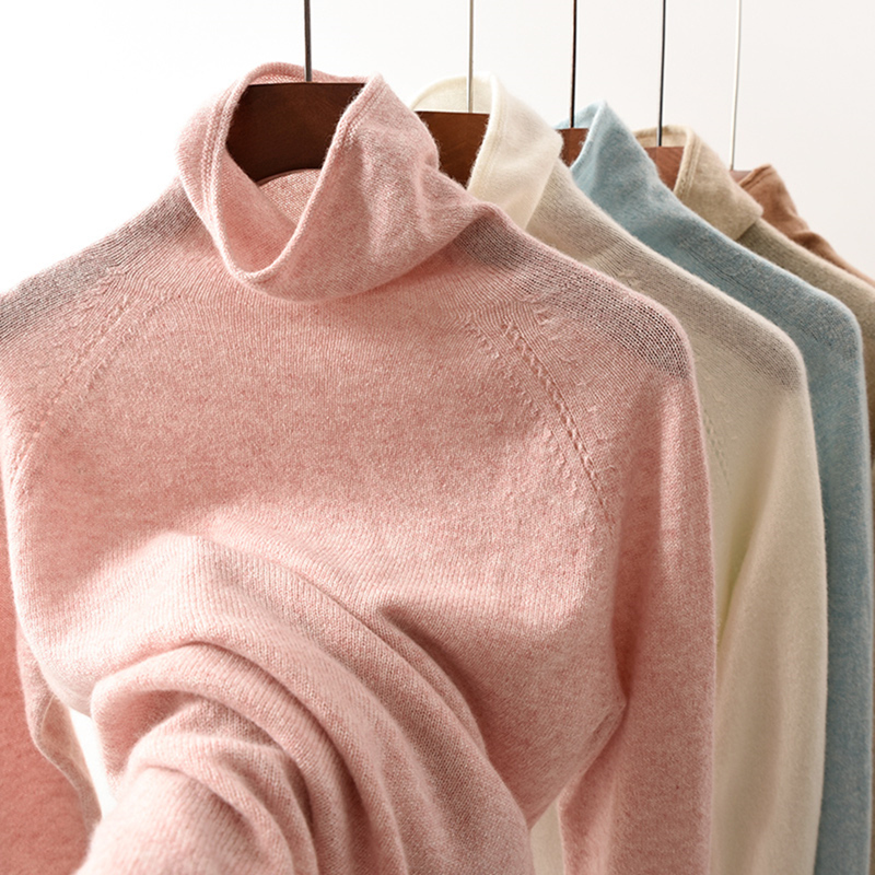 New Autumn and Winter 100% Pure Wool Sweater, High-Neck Simple Sweater, Loose Cashmere Sweater, Stacked Collar Knitwear, Base Layer Top