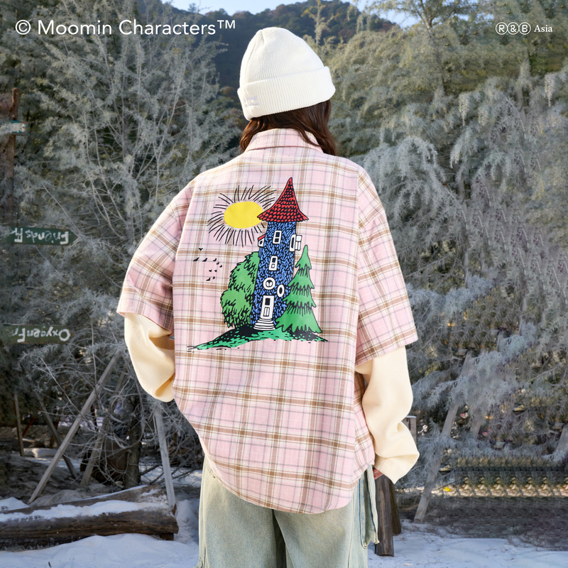 Afgk X Moomin Collaboration Fake Two-Piece Plaid Long-Sleeve Shirt Trendy Brand Jacket Unisex Couple Shirt