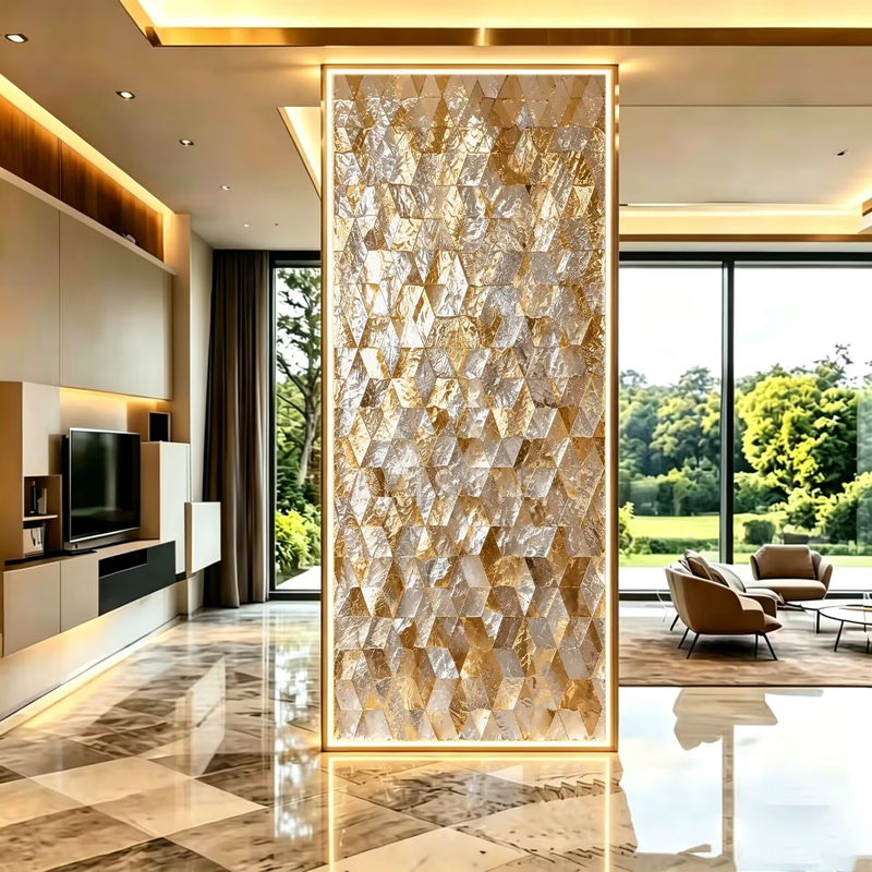 Natural Shell Inlaid Art Enamel Colored Art Glass Tempered Laminated Double-Sided Light Luxury Modern Screen Partition Background Natural Shell Inlaid Art Enamel Colored Art Glass Tempered Laminated Double-Sided Light Luxury Modern Screen Partition Background