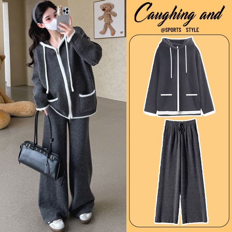 Maternity Wear Autumn Set, Fashionable and Stylish Casual Thick Hooded Knitted Sweater Coat, Autumn and Winter Two-Piece Set Maternity Wear Autumn Set, Fashionable and Stylish Casual Thick Hooded Knitted Sweater Coat, Autumn and Winter Two-Piece Set