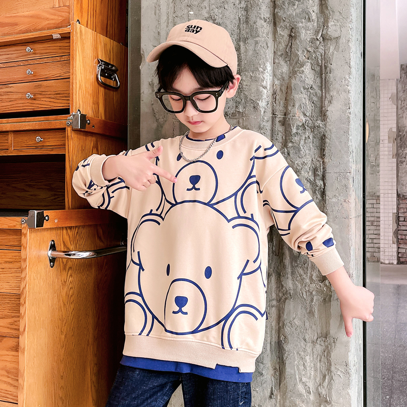 Boys' sweater spring and autumn 2021 new western style children's tops autumn clothes Korean version of the big children's casual loose autumn tide