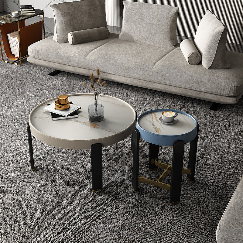 Italian light luxury coffee table postmodern style small apartment creative round slate Hong Kong style tea table designer furniture