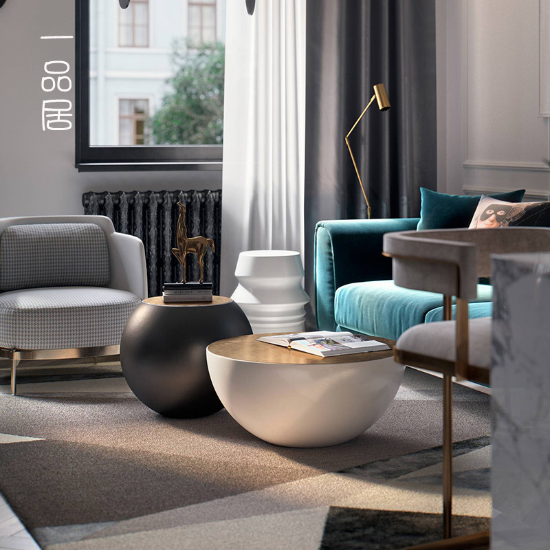 Nordic coffee table combination modern minimalist small apartment living room round glass coffee table net red ins style designer furniture