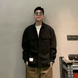 Осенний однотонный лонгслив, рубашка, куртка для отдыха, высокий воротник, в американском стиле