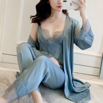 Sleepwear ladies Summer thin Ice Silk harness length pants sweet and beautiful teenage girl Spring and autumn home Sexy Slumber Sleeping Dress