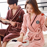 Bộ đồ ngủ của phụ nữ mùa đông áo choàng tắm dày flannel mùa xuân và mùa thu kích thước lớn dài nam đôi áo choàng lông cừu san hô