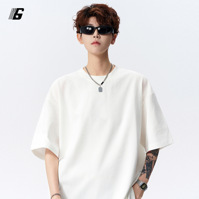 Gddgsk American-Style Heavyweight Trendy Brand Short-Sleeve T-Shirt for Men, Summer Pure White Half-Sleeve Couple's Loose Fit T-Shirt Base Shirt