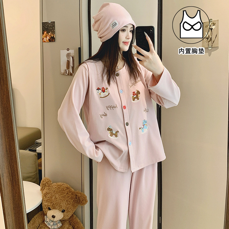 Pony with a Hat Pure Cotton Autumn and Winter Maternity Clothes Pre- and Postpartum Nursing Clothes Maternity Pajamas Women's Home Wear