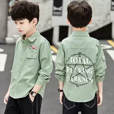 Boys spring and autumn cotton shirt children's western style top 2021 new middle and large boys long-sleeved shirt Korean version of the tide