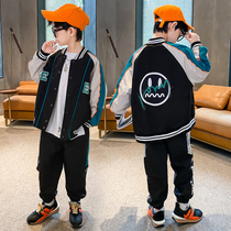 Boy autumn dress foreign style suit handsome 2021 new childrens sports tide cool middle child Spring and Autumn two sets Korean version