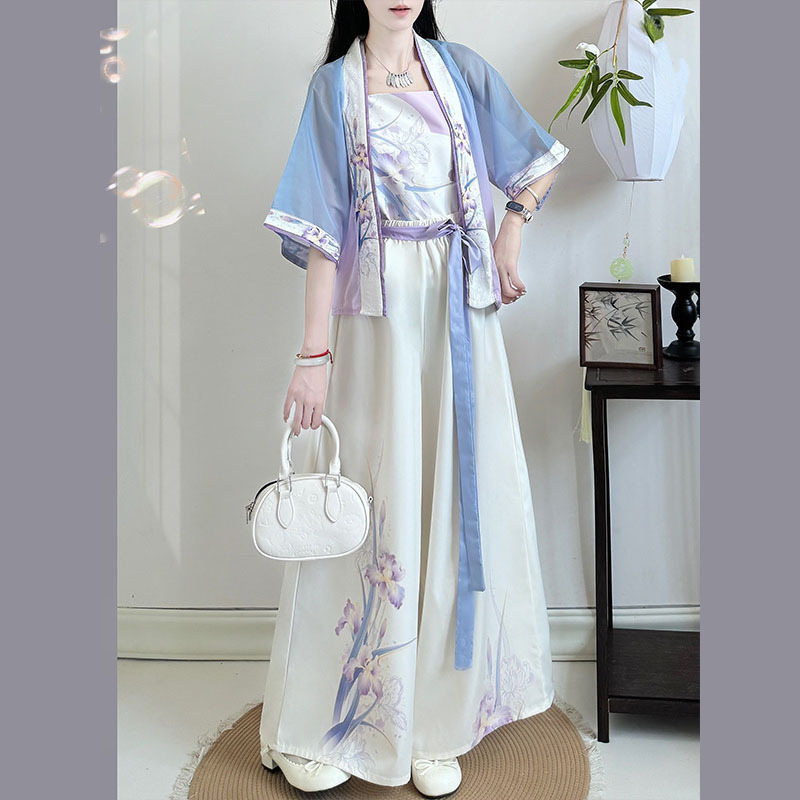 Youmengruyuan Original [Iris Flower] Hanfu Women's Short Cardigan Summer Song Pants Han Elements Daily Outfit