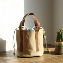 Japanese Bento bag office worker canvas portable round bucket bag Bento bag round lunch box bag Large insulation bucket bag