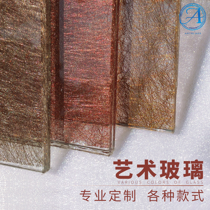 Custom wire wire art tempered ordinary flat glass landscape painting partition wall screen simple sliding door