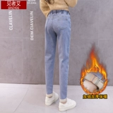 Джинсы с начесом, демисезонные приталенные штаны для школьников, эластичная талия