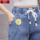 Джинсовая юбка, шорты, летние эластичные штаны, высокая талия, в корейском стиле, свободный крой, А-силуэт