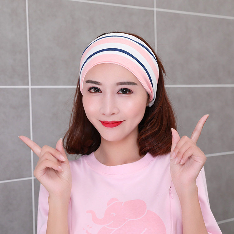 Double-layer moon headscarf postpartum pregnant women striped maternal headscarf elastic band lady wash face makeup hair band summer thin