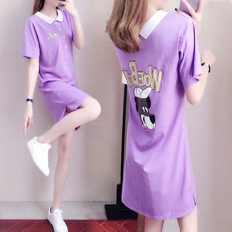 Tide Cards 2021 Summer New Dress Casual Dolls Collar Foreign Dress Girls Academy Wind Medium Long Version Korean Version T-shirt Dress