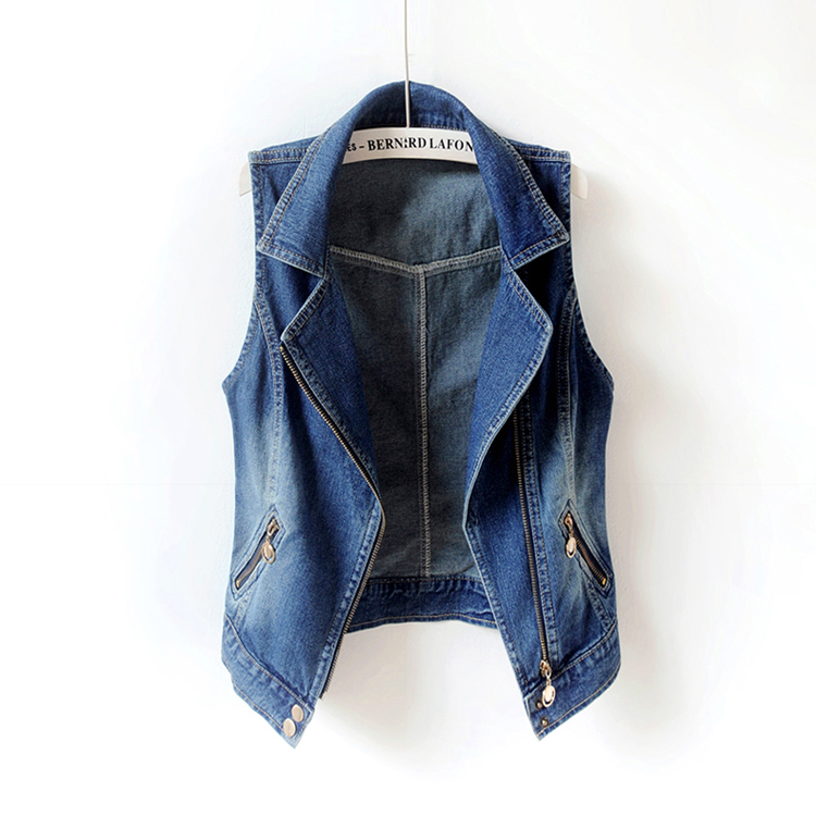 Tide card 2022 spring Korean version suit collar No sleeves Cowboy waistcoat Waistcoat waistcoat Waistcoat Locomotive Blouse Jacket