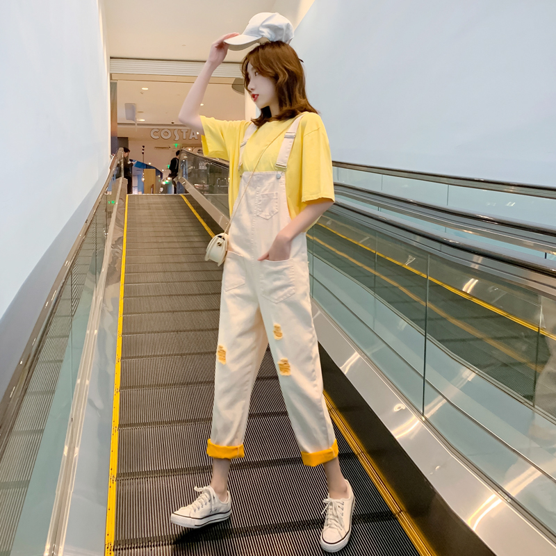 Tide jeans bag pants suit women 2022 summer new Han edition fashion small Yang Pi age two pieces