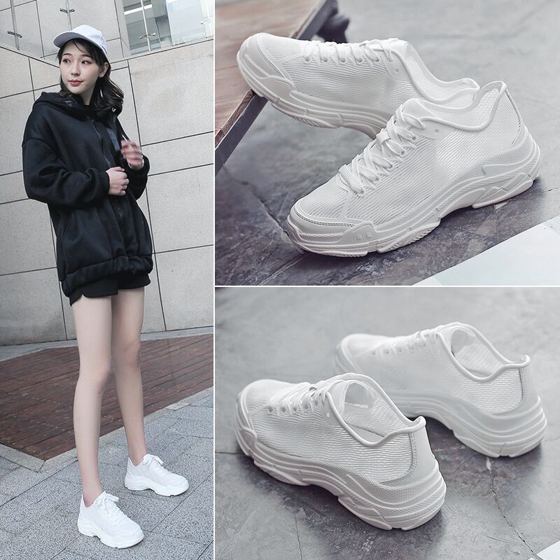Tide Cards Little White Shoes Women 2022 new mesh Noodles Breathable Sneakers Women's Thick Bottom Old Daddy Shoes Ins Superfire Running Shoes