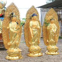 Resin glass fiber reinforced plastic Buddha Western Sansheng with backlit station Western Sansheng Amitabha Guanyin gilt Buddha statue