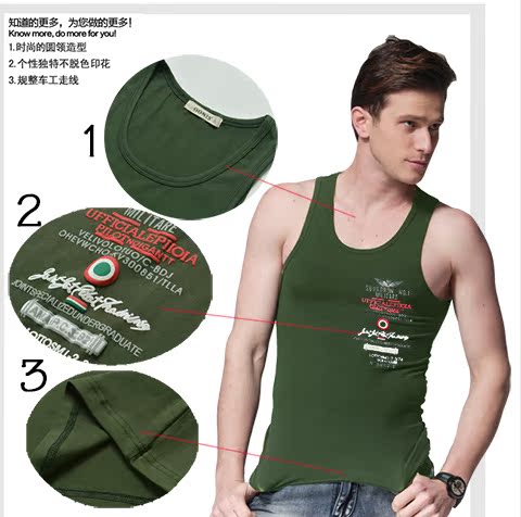 Áo vest nam mùa hè cotton cổ tròn bó sát in áo thấm mồ hôi Thể thao Thể thao nam Hàn Quốc áo sơ mi chạm đáy áo lót thể thao 